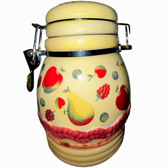Vintage Fruit Pale Yellow Ceramic Canister - Picture 1 of 5